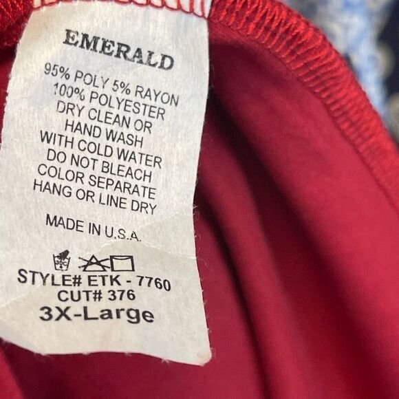 EMERALD Top 3XL Red Rayon Blend Patchwork Long Balloon Sleeve Raglan Blouse EUC - Picture 8 of 14